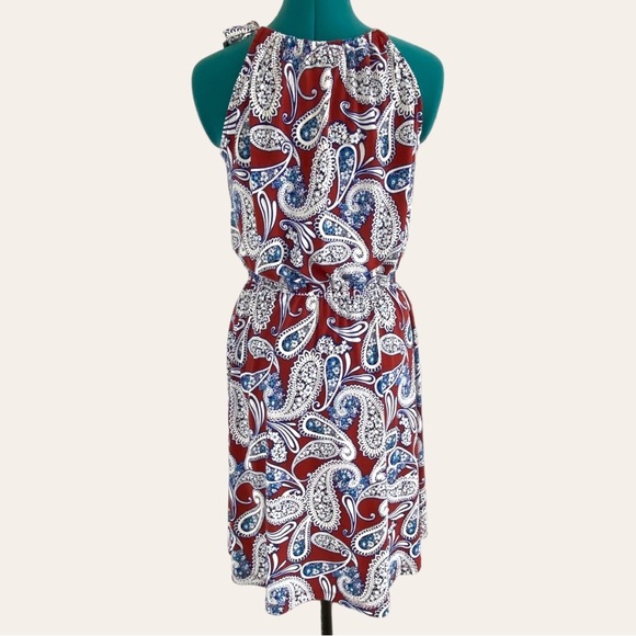 Banana Republic Paisley Medium Dress Red White Blue Stretch Summer Dress - Picture 4 of 15